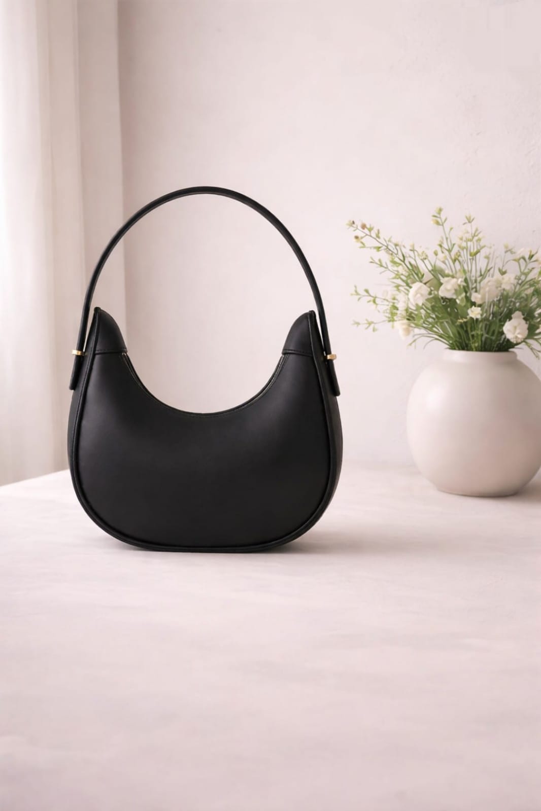 Half Moon Shoulder Bag Minimalist Elegant Handbag for Women – Black