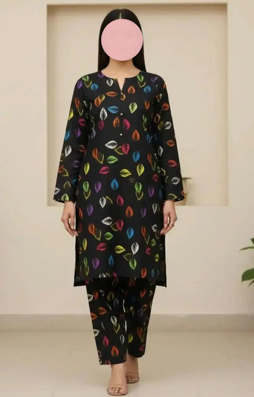 2 Pcs Women's Unstitched 3-D Block Printed Suit