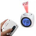 White Projector Alarm Clock with LED Display and Voice Report