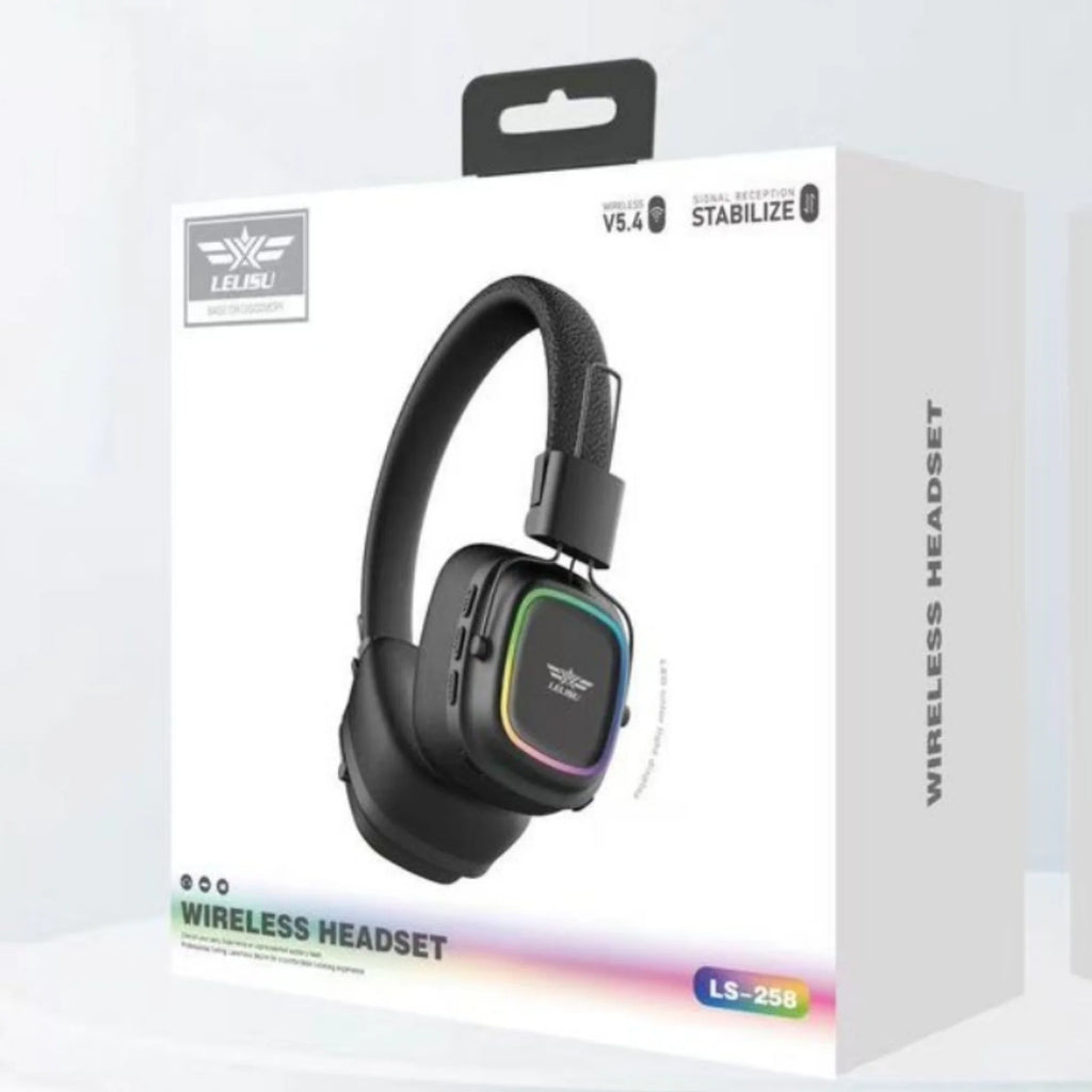Lelisu LS-258 Wireless Stereo Headphones | Bluetooth 5.4 Over-Ear Headset with Type-C Charging & LED Lights