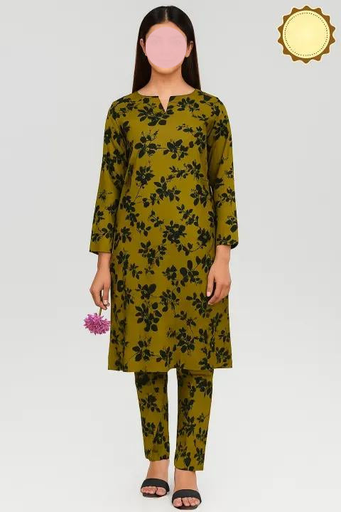 Olive Green Floral Printed 2-Piece Suit for Women