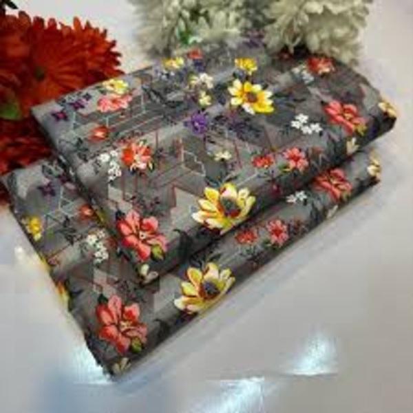 Premium Quality Floral Polo Cotton Suit Grey 2.5 Gazz