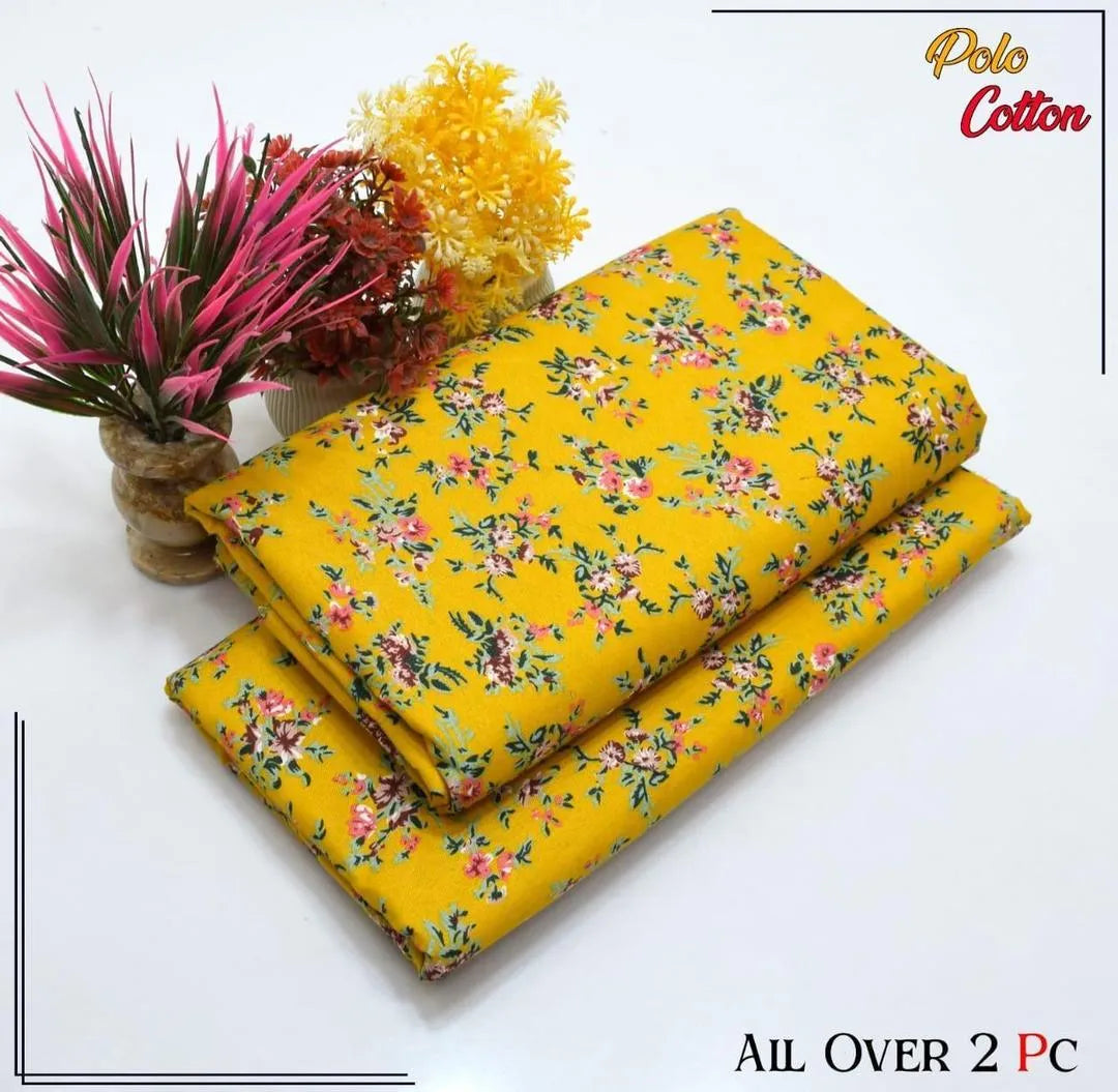 Mustard Floral Printed 2-Piece Polo Cotton Suit