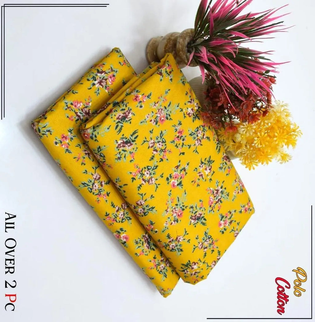 Mustard Floral Printed 2-Piece Polo Cotton Suit