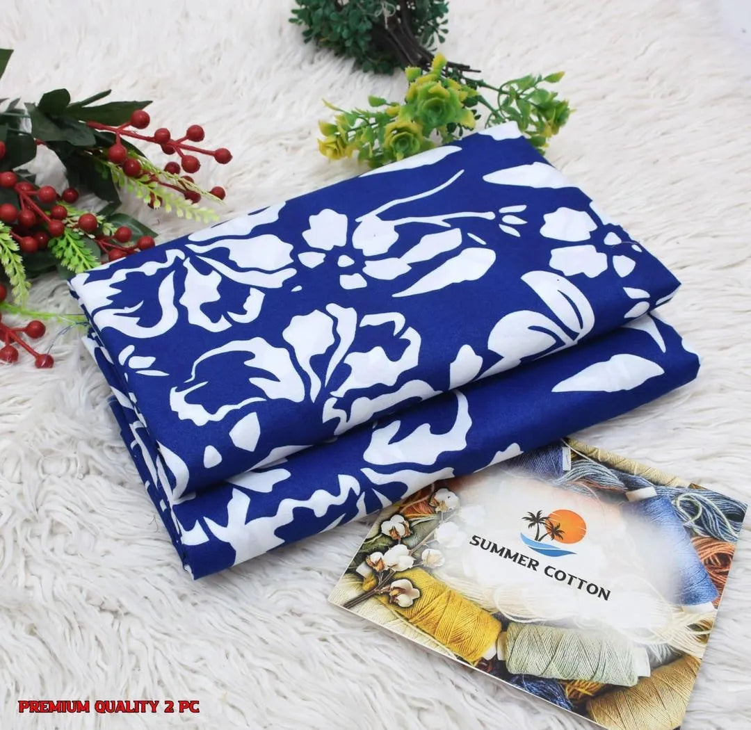Blue Floral Printed 2Pc Unstitched Suit for Men