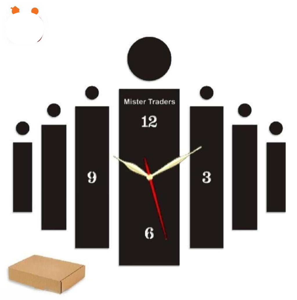 3D Wooden Wall Clock Black Modern Design