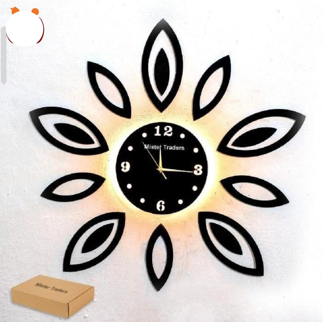 3D Leaf Wall Clock Black Modern Decor