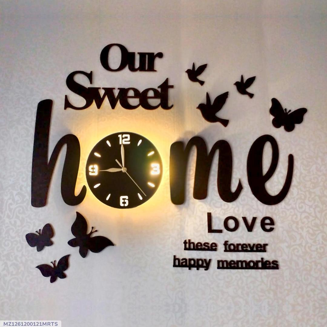 3D Wall Clock Black Glowing Birds Butterflies Modern Home Decor
