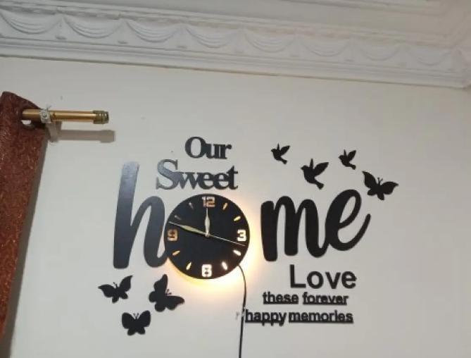 3D Wall Clock Black Glowing Birds Butterflies Modern Home Decor
