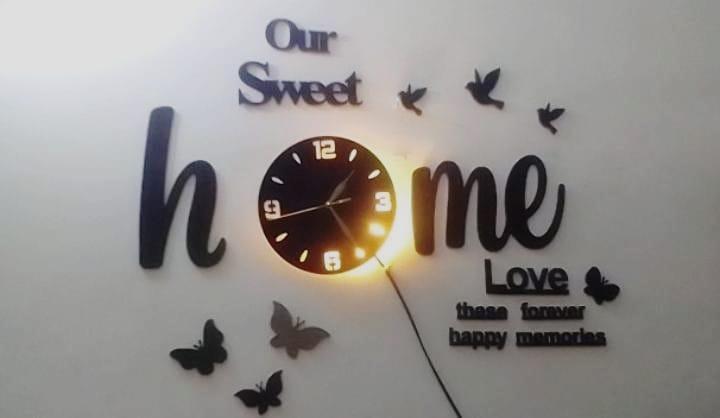 3D Wall Clock Black Glowing Birds Butterflies Modern Home Decor