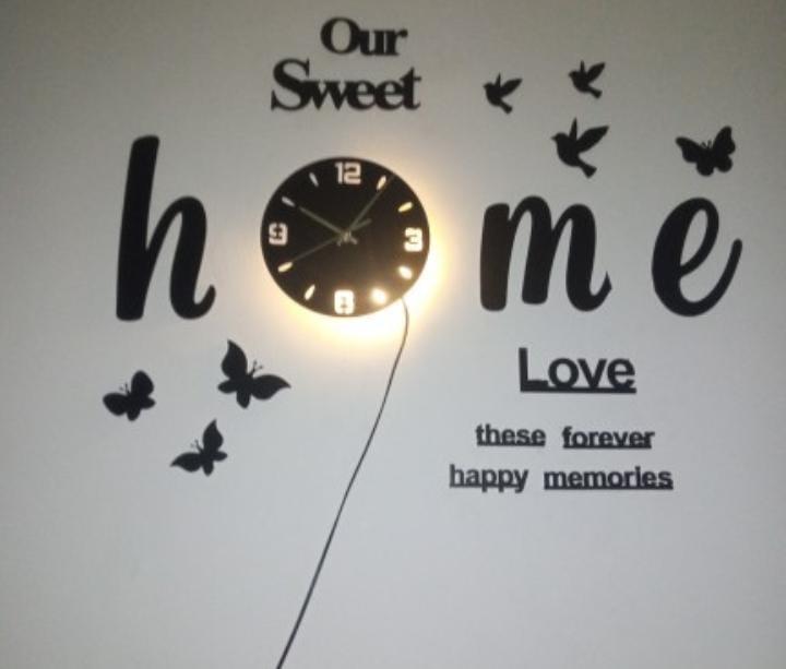 3D Wall Clock Black Glowing Birds Butterflies Modern Home Decor
