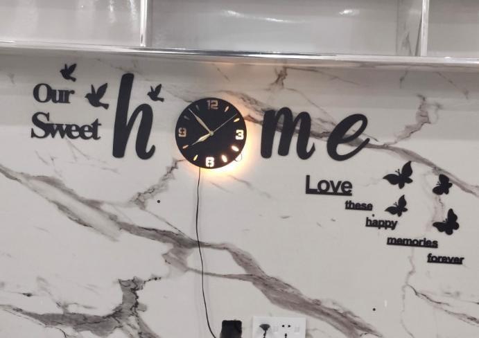 3D Wall Clock Black Glowing Birds Butterflies Modern Home Decor