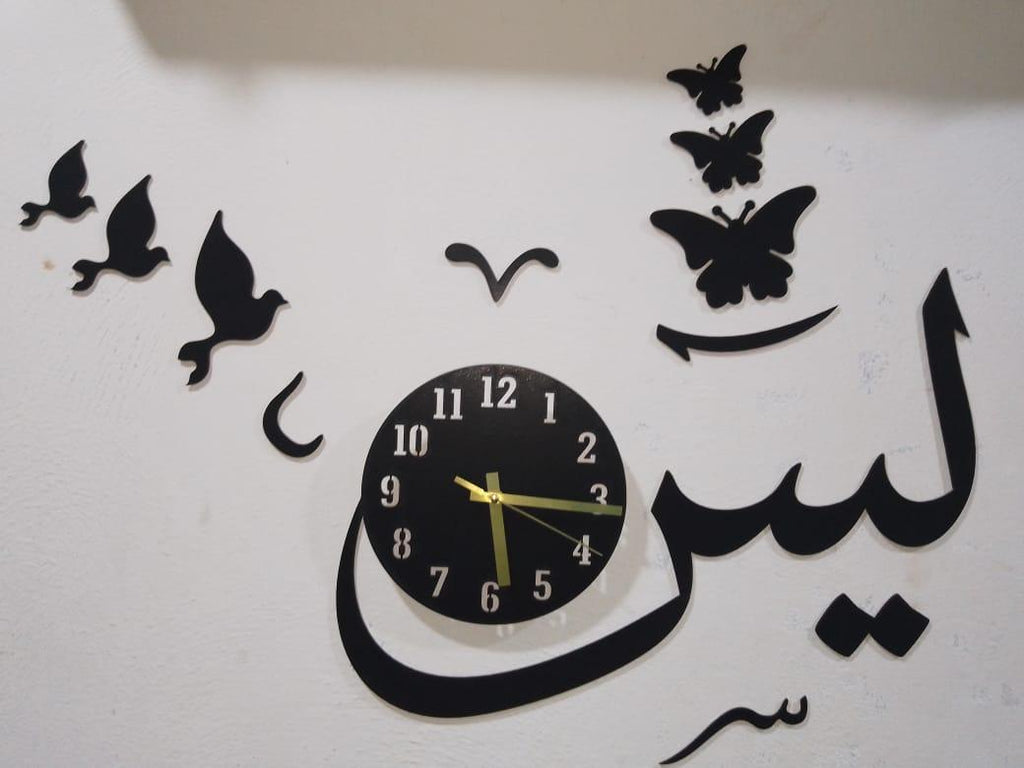 3D Wall Clock Black MDF Modern Design