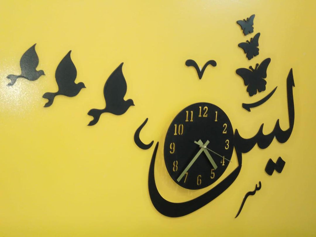 3D Wall Clock Black MDF Modern Design