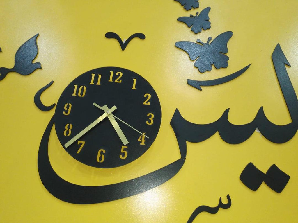 3D Wall Clock Black MDF Modern Design