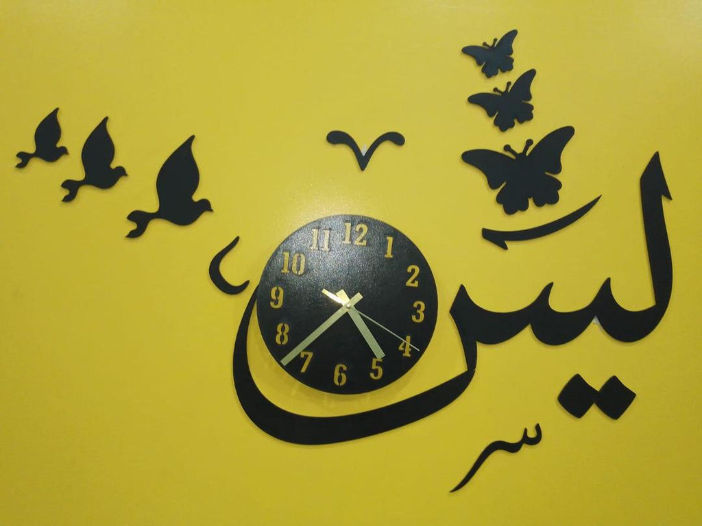 3D Wall Clock Black MDF Modern Design