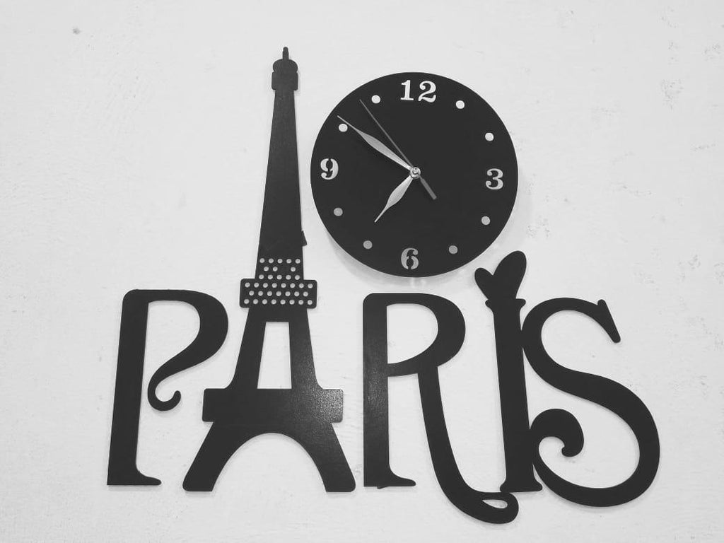 3D Wooden Paris Wall Clock Black Eiffel Tower Modern Decor