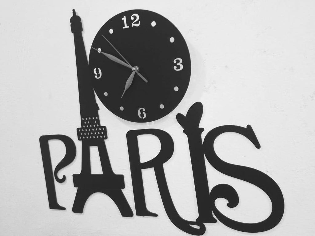 3D Wooden Paris Wall Clock Black Eiffel Tower Modern Decor