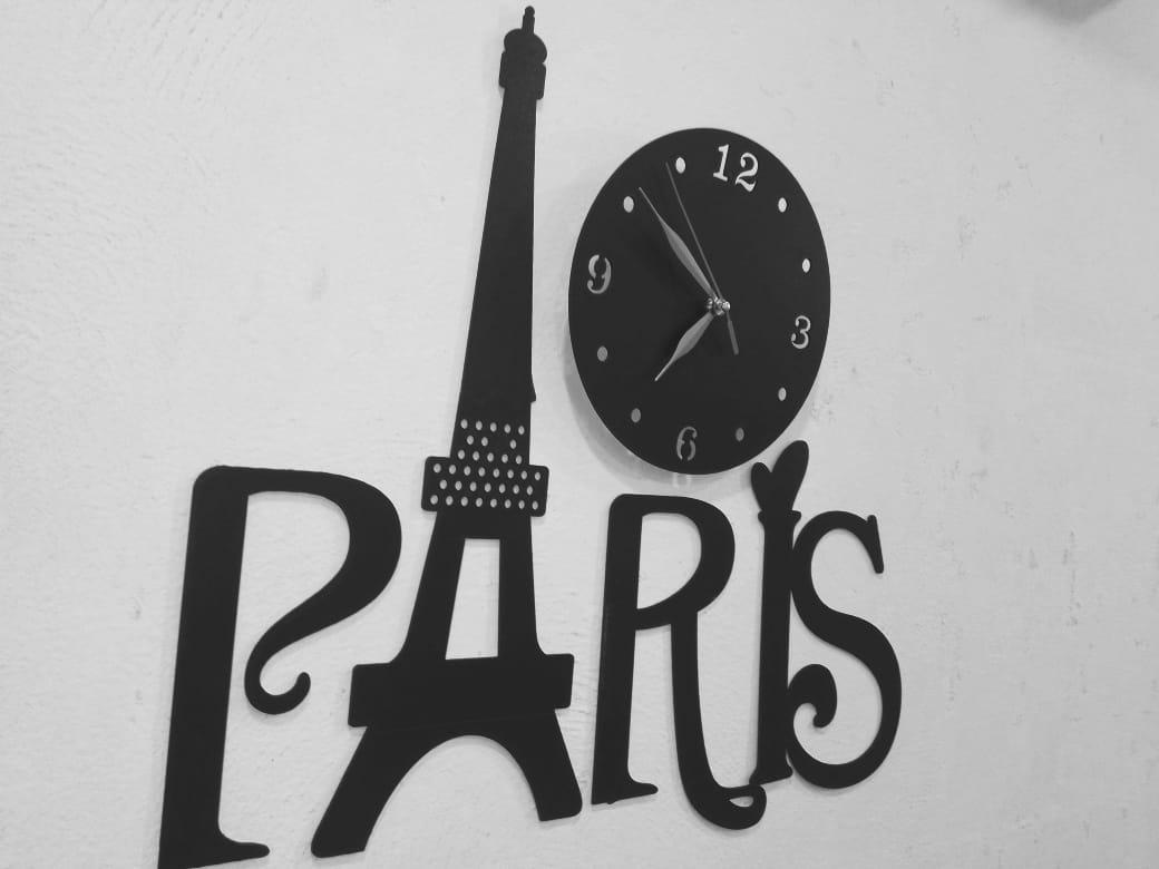 3D Wooden Paris Wall Clock Black Eiffel Tower Modern Decor