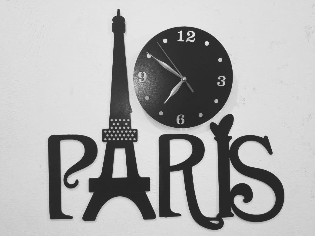 3D Wooden Paris Wall Clock Black Eiffel Tower Modern Decor