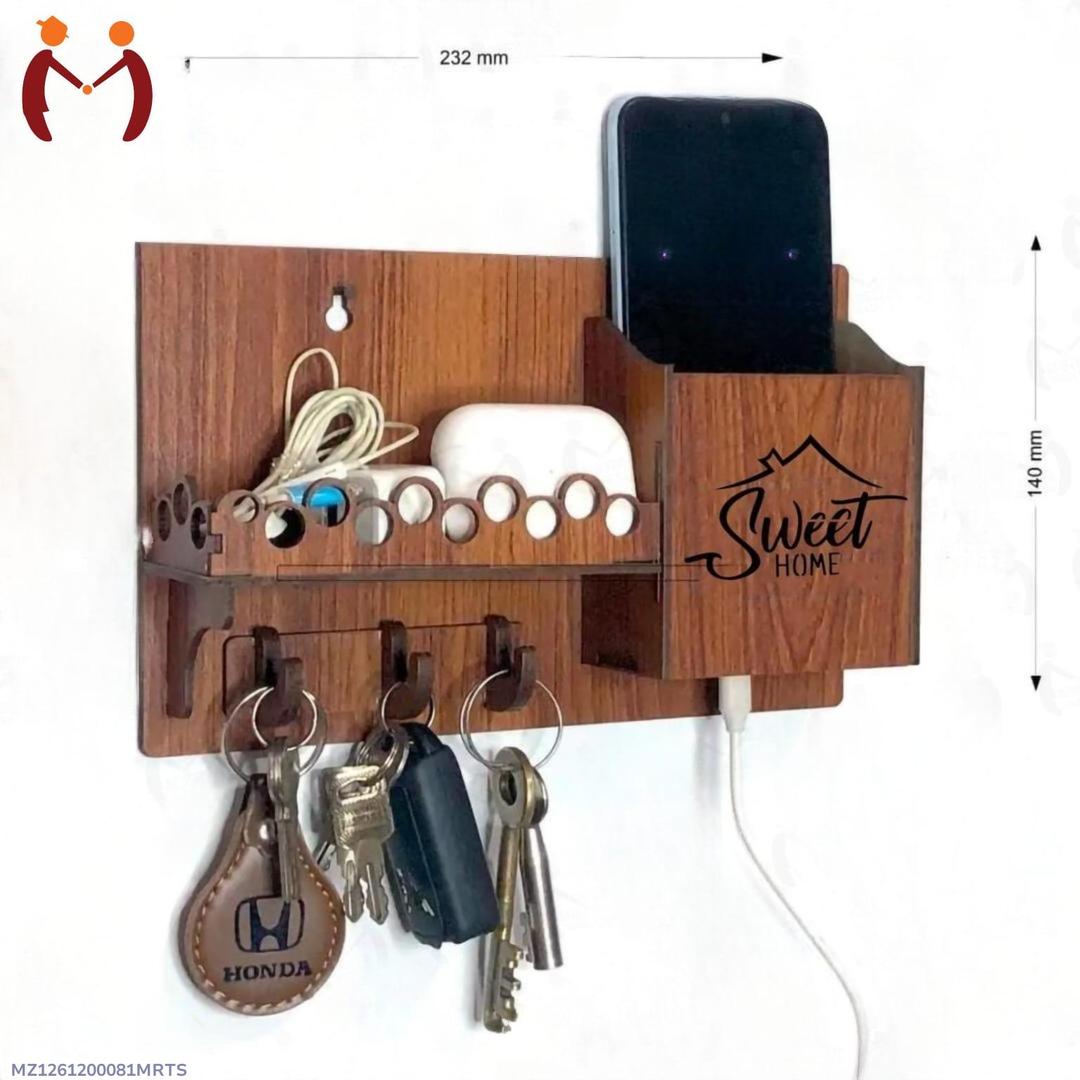 Sweet Home Wall Phone & Key Holder Brown MDF