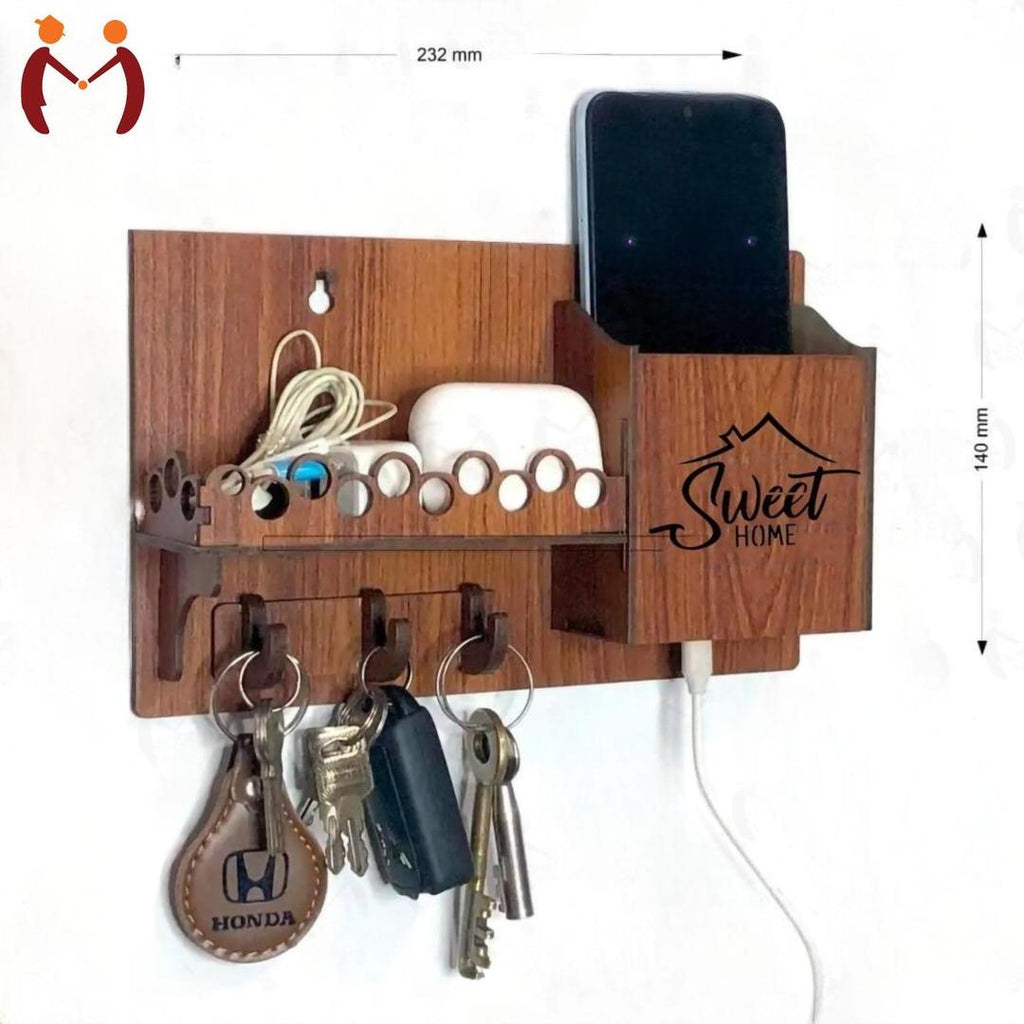 Sweet Home Wall Phone & Key Holder Brown MDF