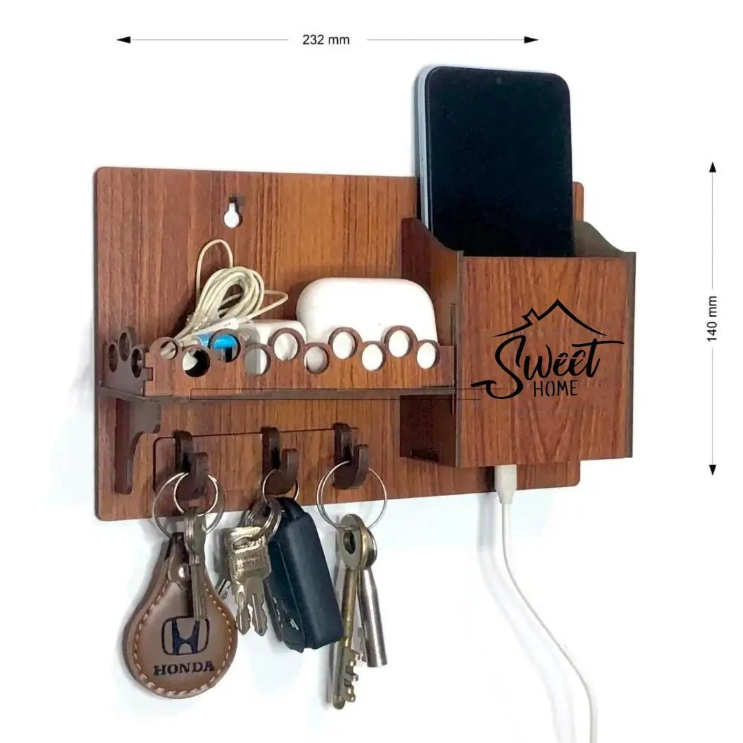 Sweet Home Wall Phone & Key Holder Brown MDF