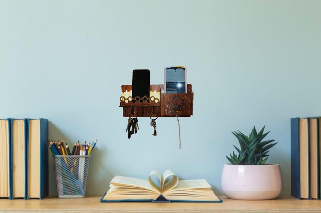 Sweet Home Wall Phone & Key Holder Brown MDF