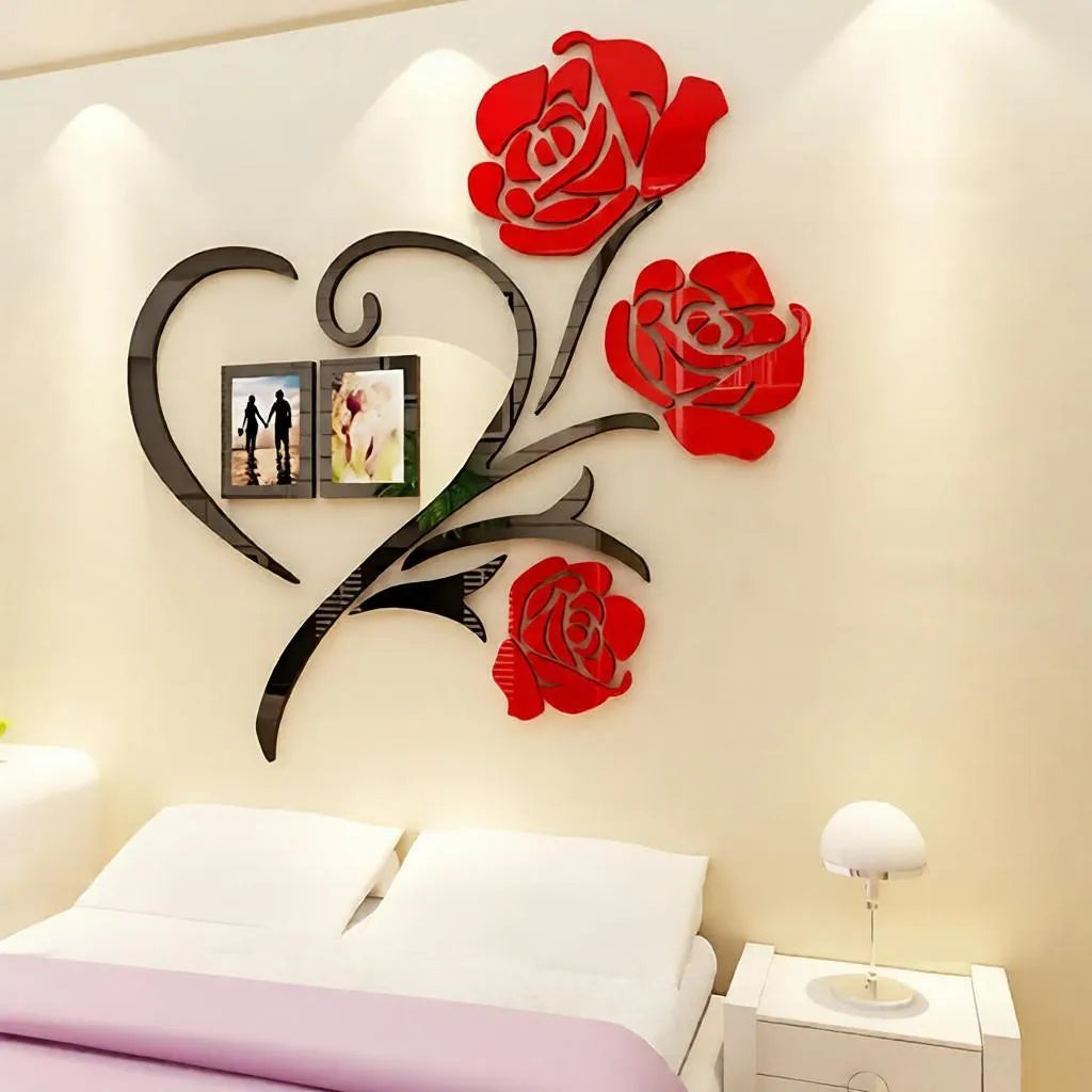 Heart Shape Red Rose Wall Art With Photo Frames