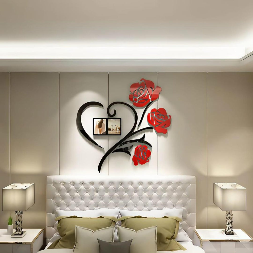 Heart Shape Red Rose Wall Art With Photo Frames