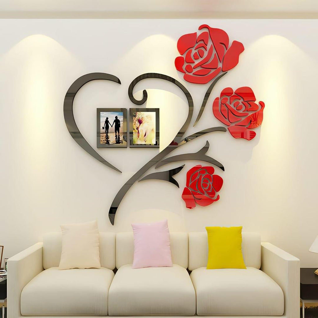 Heart Shape Red Rose Wall Art With Photo Frames