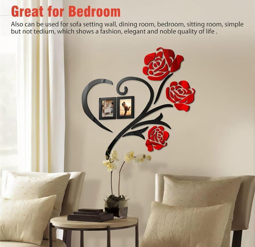 Heart Shape Red Rose Wall Art With Photo Frames