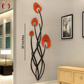 3D Wooden Wall Art Orange Flowers Black Stems 30"