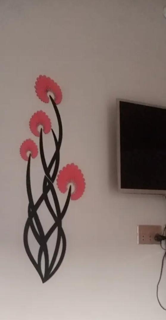 3D Wooden Wall Art Orange Flowers Black Stems 30"