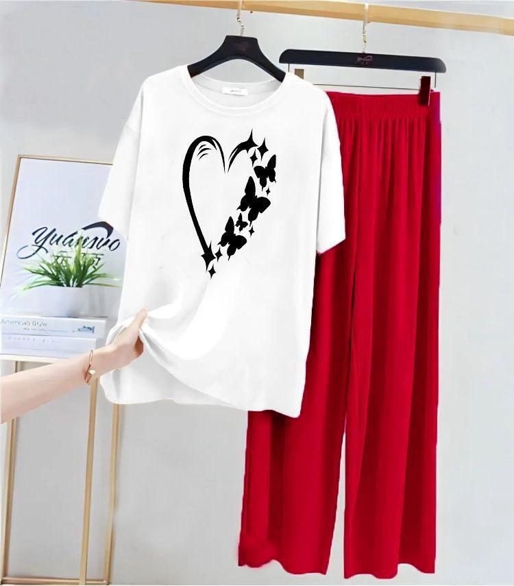 White Printed Night Suit Cotton Jersey Medium to XL