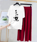 White Printed Night Suit 2 Pcs Cotton Jersey