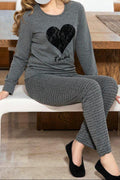 Premium Quality Night Suit Black Heart Print Cotton Jersey 2-Piece