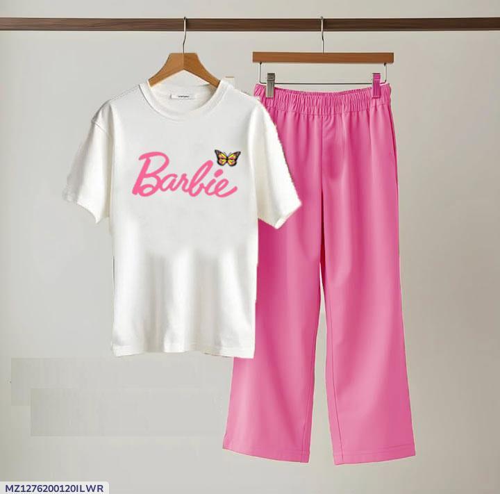 White Cotton Night Suit with Pink Butterfly Print