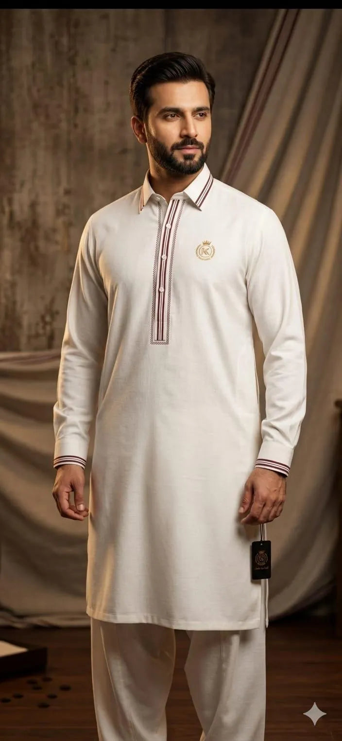 White Khaddar Men Suit Fabric 3.5m