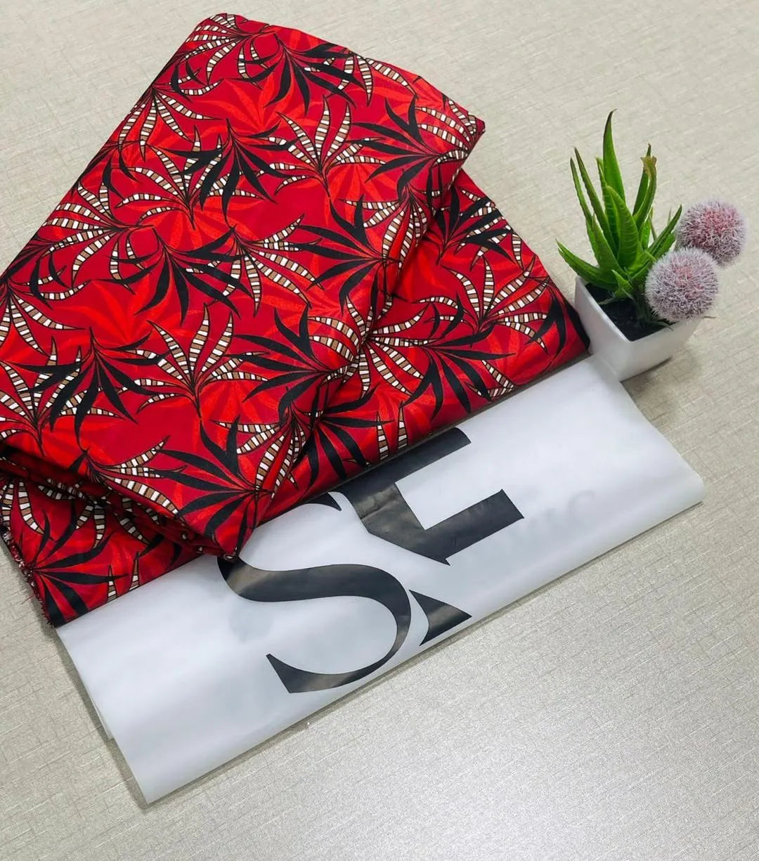Red Printed Polo Cotton Suit for Women 2.25m