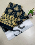 Women's Black Gold Embroidered Unstitched Suit 2.25m