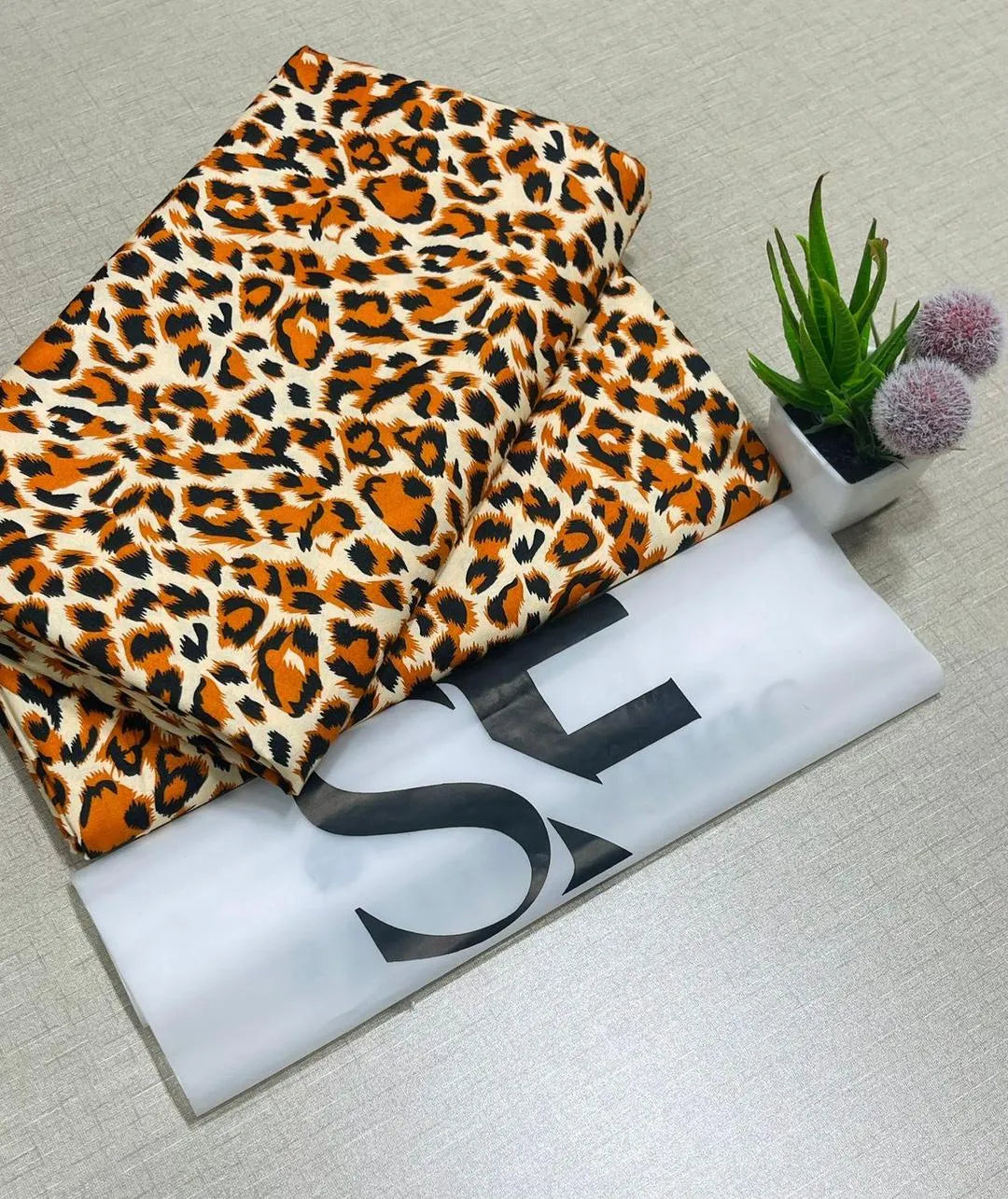 Leopard Print Polo Cotton Suit Orange Black for Men