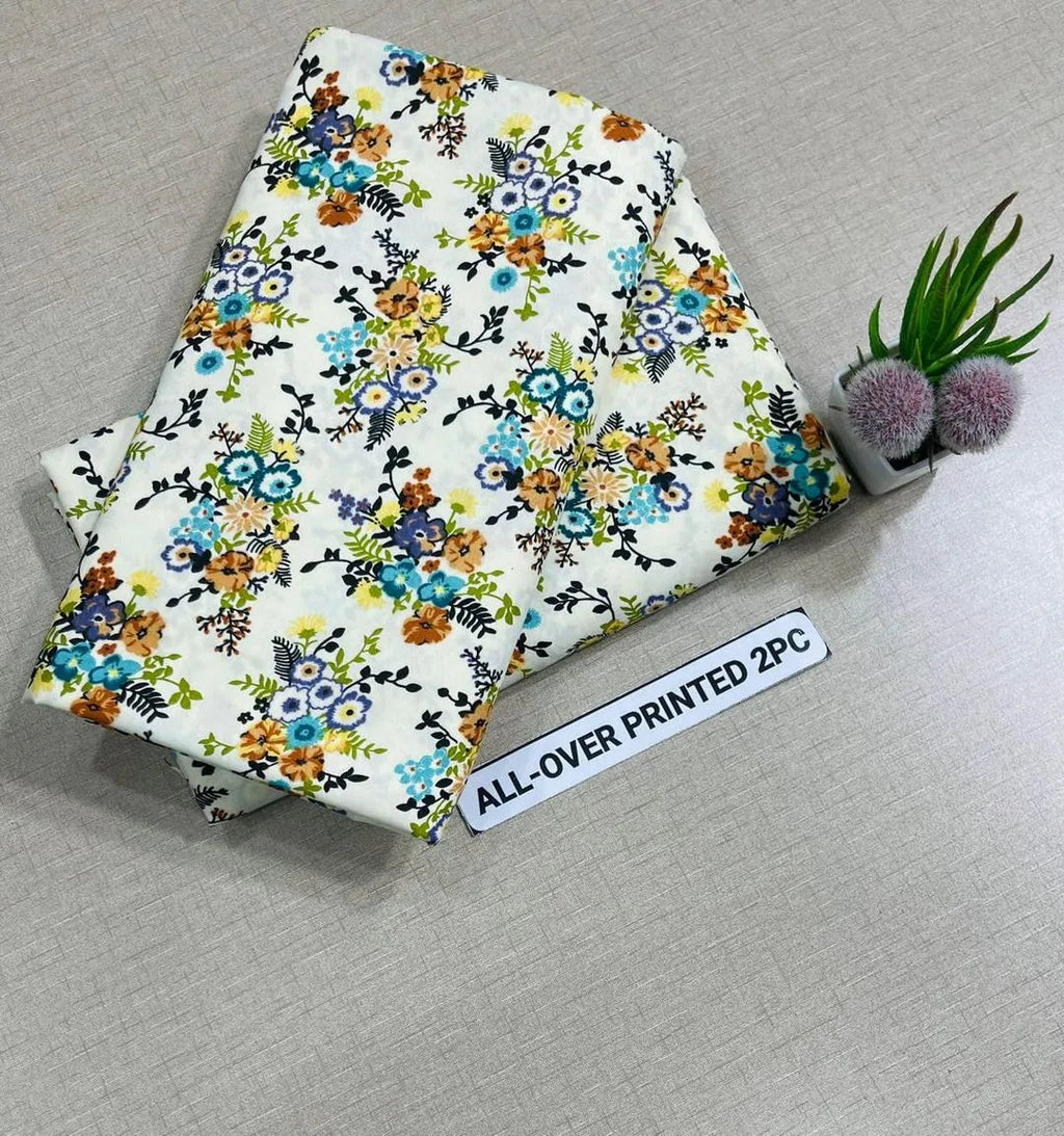 All Over Printed 2PC Cotton Shirt Set Floral White