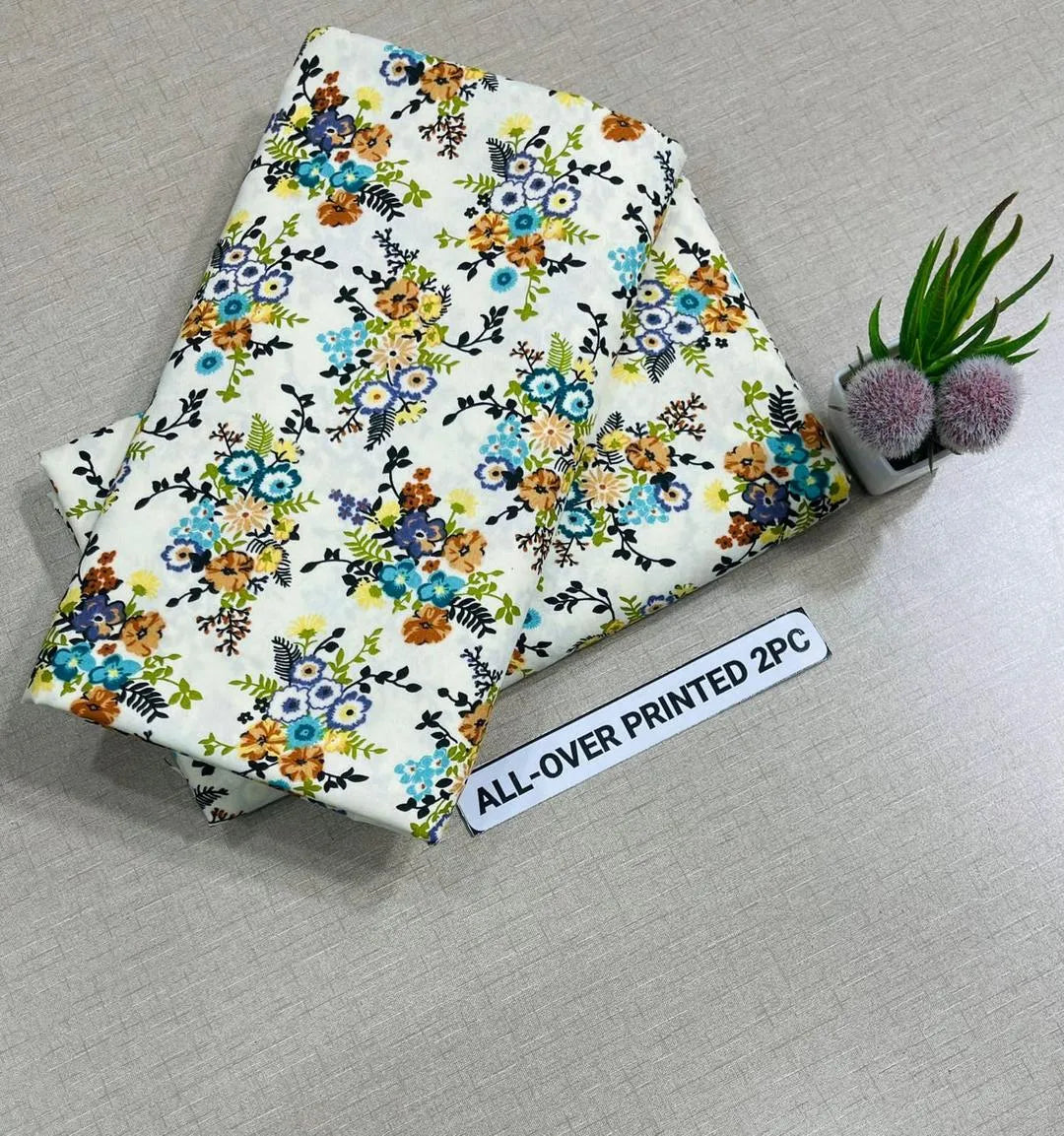 All Over Printed 2PC Cotton Shirt Set Floral White