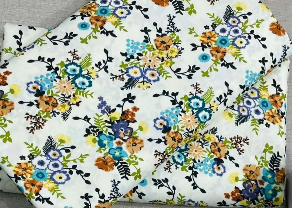 All Over Printed 2PC Cotton Shirt Set Floral White