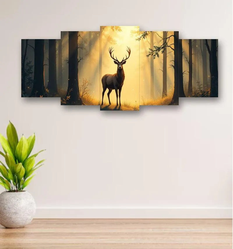 5 Pcs Deer Wall Art Canvas Set Multicolor 16x40"
