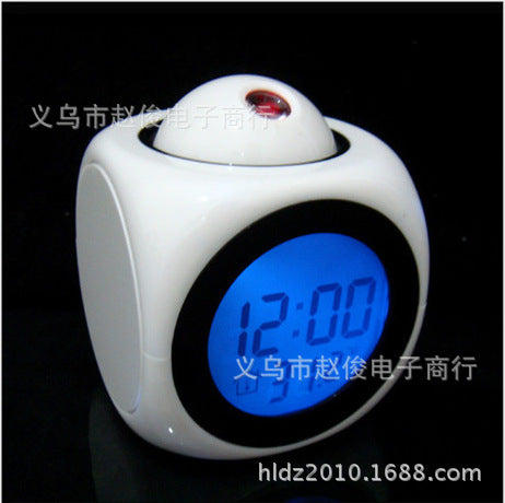 White Projector Alarm Clock with LED Display and Voice Report