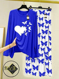 Women Night Suit Butterfly Print Cotton Jersey Blue
