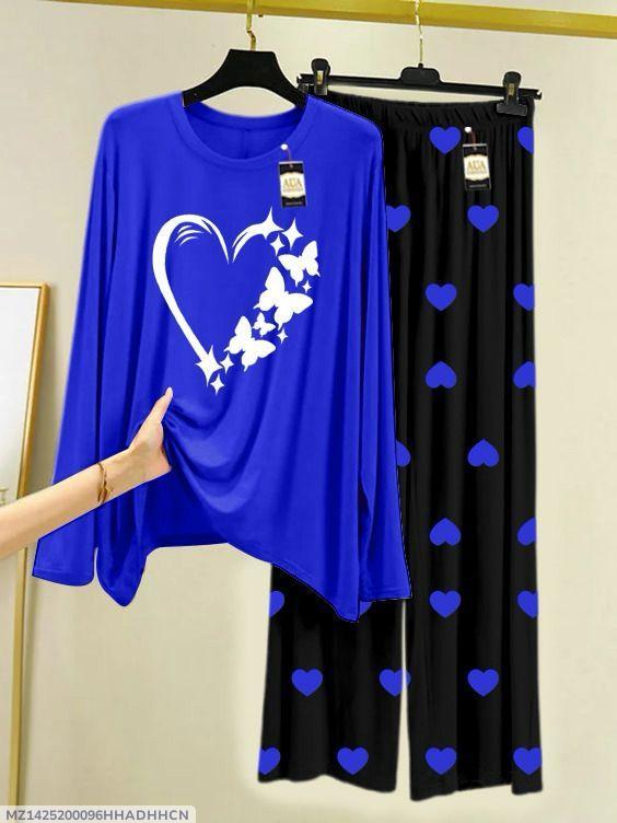 Pakistani Night Suit Cotton Jersey Heart Butterfly Print Set