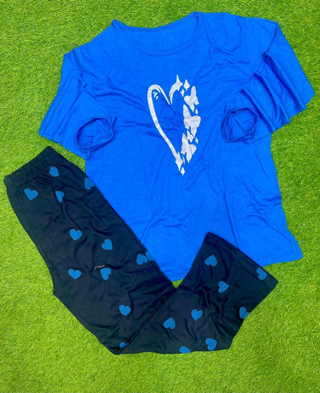 Pakistani Night Suit Cotton Jersey Heart Butterfly Print Set